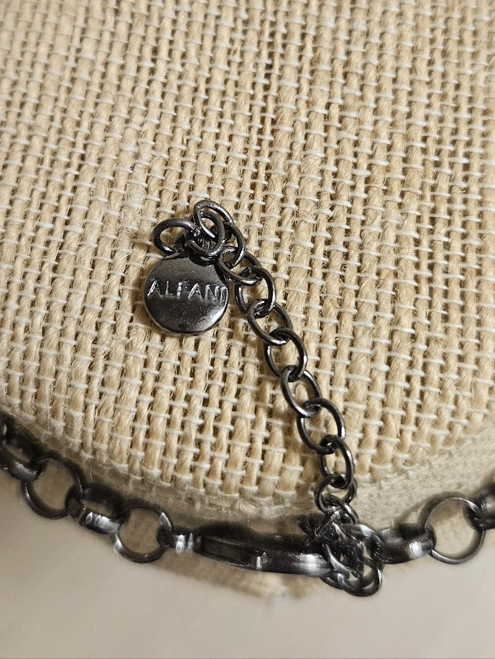 Alfani Necklace Silver Black Gunmetal Woven Loop Circle Links Modern Chain
